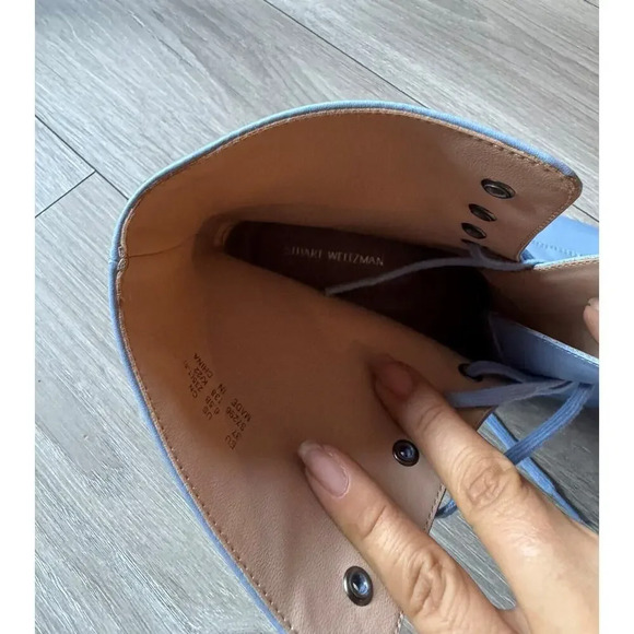 Stuart Weitzman McKenzee Cornflower Blue Combat Boots Size 6.5 Rare baby blue - Picture 4 of 10